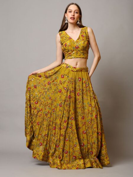 Floral Printed Lehenga with Anarkali Style Top - Image 2