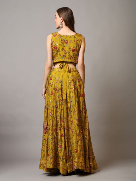 Floral Printed Lehenga with Anarkali Style Top - Image 3