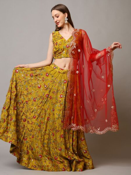 Floral Printed Lehenga with Anarkali Style Top - Image 4