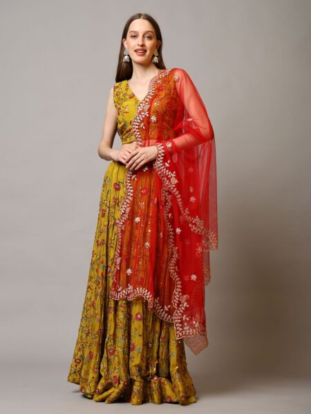 Floral Printed Lehenga with Anarkali Style Top - Image 5