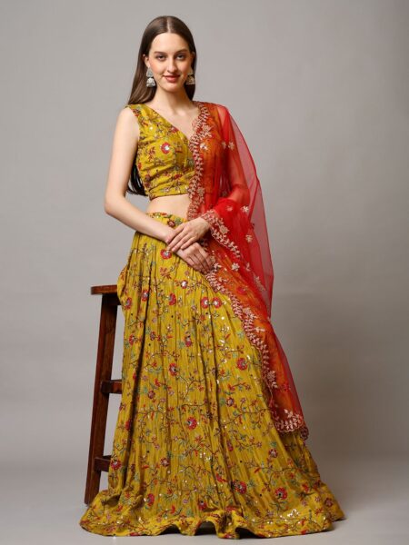 Floral Printed Lehenga with Anarkali Style Top