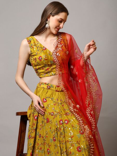 Floral Printed Lehenga with Anarkali Style Top - Image 8