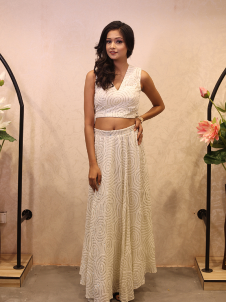 Viscose Georgette White Lehenga Set