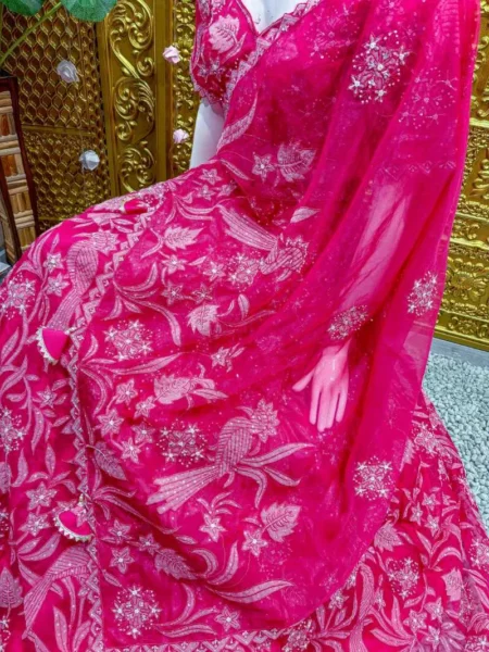 Organza Lehenga with Applique, Handwork, and Moti Detailing - Image 3