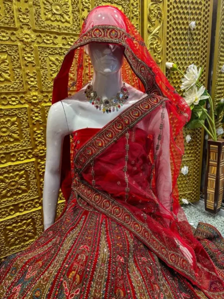 Velvet Lehenga with Stone Work and Machine Embroidery - Image 2