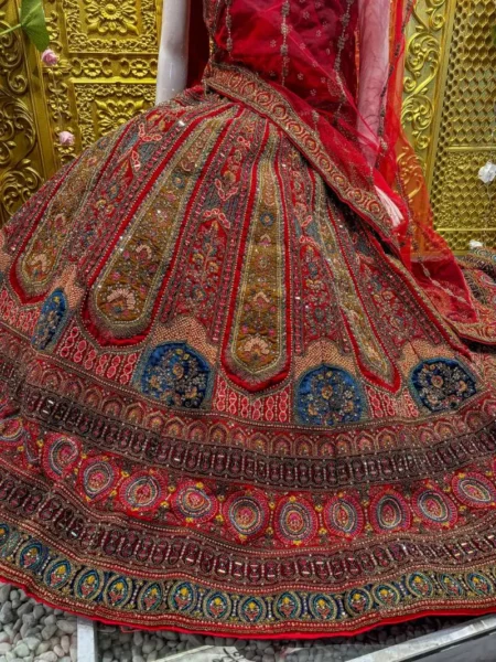 Velvet Lehenga with Stone Work and Machine Embroidery - Image 3