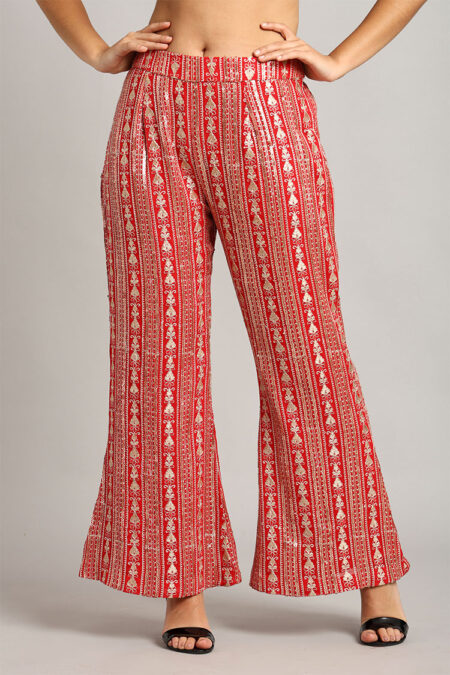 Red Embroidered Crop Top with Trouser– Elegant 2-Piece Set - Image 2