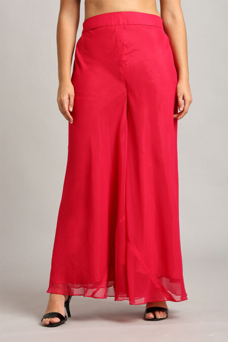 Dark Pink Crop Top with Palazzo and Shrug Set - Image 2