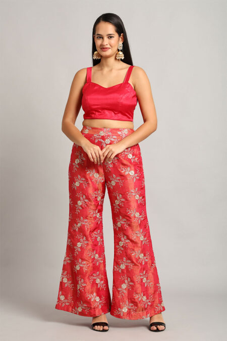 Red Shirt Collar Blazer Jacket with Top & Trouser Set - Image 2