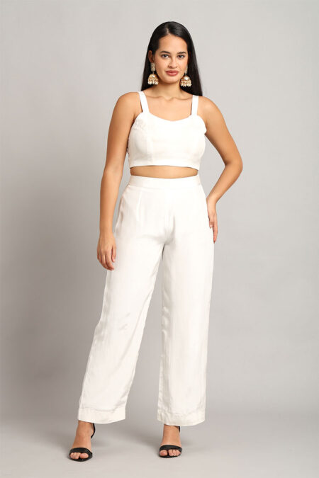 White Embroidered Jacket with Top & Trouser – 3-Piece Georgette & Crepe Set - Image 2