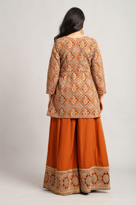 Elegant Peplum Top & Flared Pant Set with Intricate Embroidery - Image 3