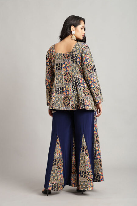 Blue Peplum Top with Kali Flared Pant – Elegant Embroidered Set - Image 5