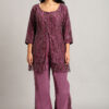 Purple Net Peplum Top with Crepe Trouser Set