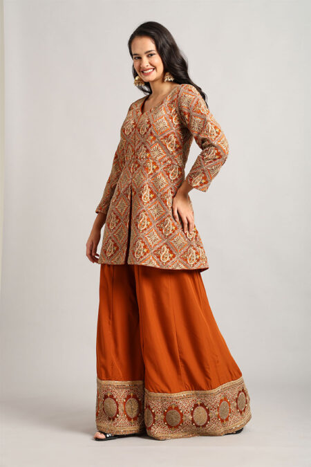 Elegant Peplum Top & Flared Pant Set with Intricate Embroidery - Image 5