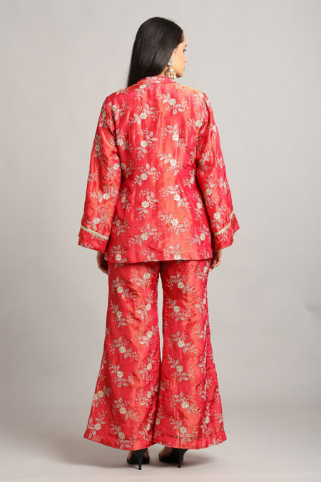Red Shirt Collar Blazer Jacket with Top & Trouser Set - Image 4