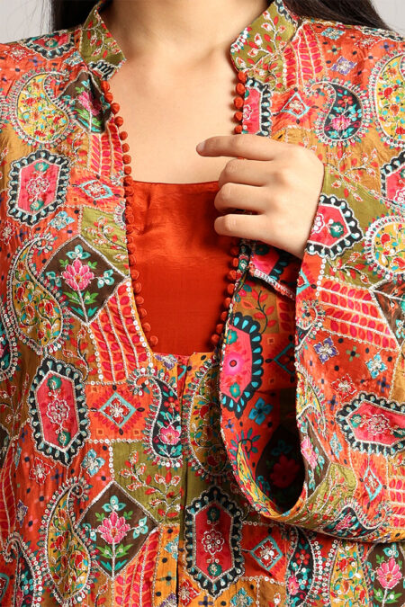 Multicolor Peplum Top with Rust Trouser– Elegant 3-Piece Embroidered Set - Image 4