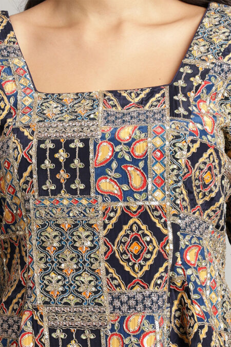 Blue Peplum Top with Kali Flared Pant – Elegant Embroidered Set - Image 4