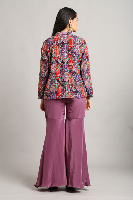 Purple Jacket with Top and Trouser – 3-Piece Multicolor Embroidered Crepe Set - Image 5
