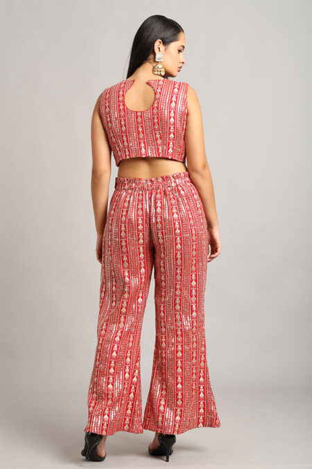 Red Embroidered Crop Top with Trouser– Elegant 2-Piece Set - Image 5