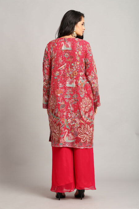 Dark Pink Crop Top with Palazzo and Shrug Set - Image 5