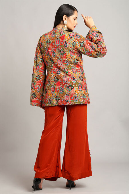 Multicolor Peplum Top with Rust Trouser– Elegant 3-Piece Embroidered Set - Image 5