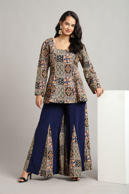 Blue Peplum Top with Kali Flared Pant – Elegant Embroidered Set - Image 6