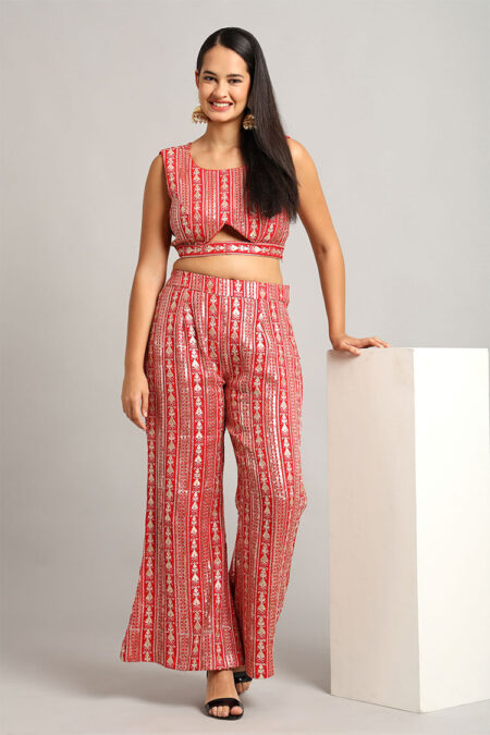 Red Embroidered Crop Top with Trouser– Elegant 2-Piece Set - Image 6