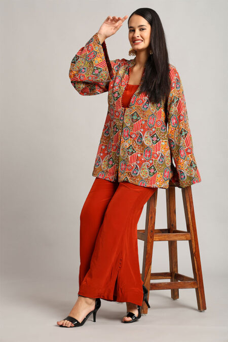 Multicolor Peplum Top with Rust Trouser– Elegant 3-Piece Embroidered Set - Image 6