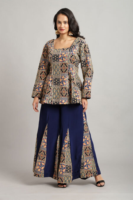Blue Peplum Top with Kali Flared Pant