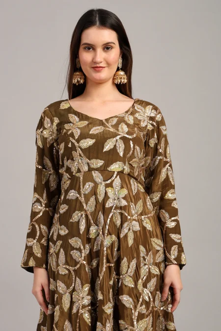 Anarkali Suit in Olive Color - Image 2