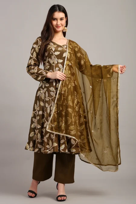 Anarkali Suit in Olive Color