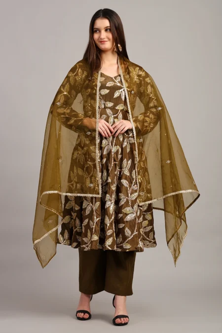 Anarkali Suit in Olive Color - Image 3