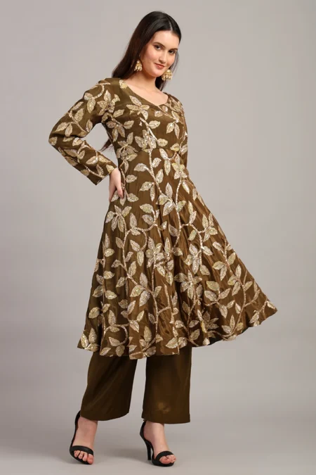 Anarkali Suit in Olive Color - Image 5