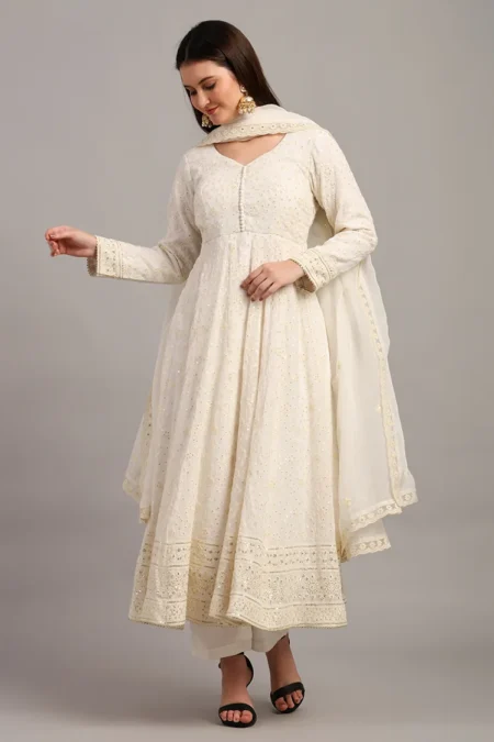 Cream White Anarkali Suit Dress - Image 2