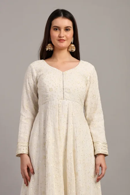 Cream White Anarkali Suit Dress - Image 3