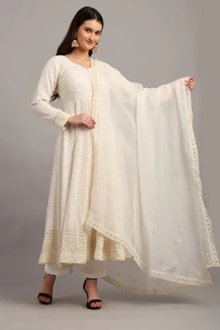 Cream White Anarkali Suit Dress - Image 4