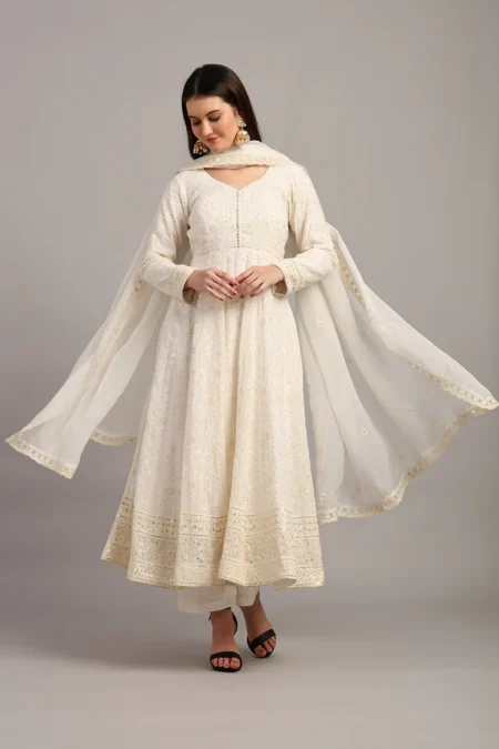 Cream White Anarkali Suit Dress