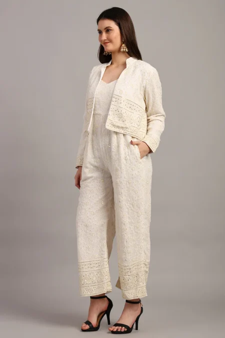 Cream White Jumpsuit with Jacket - Image 2