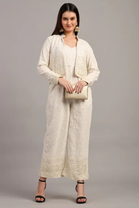 Cream White Jumpsuit with Jacket - Image 3