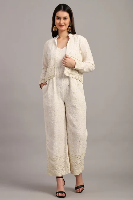 Cream White Jumpsuit with Jacket