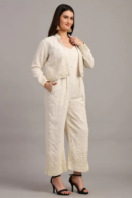 Cream White Jumpsuit with Jacket - Image 5