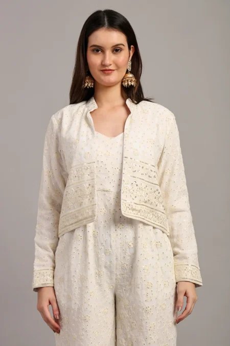 Cream White Jumpsuit with Jacket - Image 6