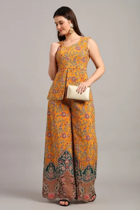 Yellow Peplum Top with Pant - Image 4