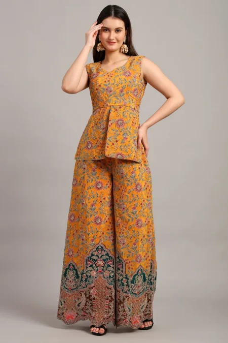 Yellow Peplum Top with Pant