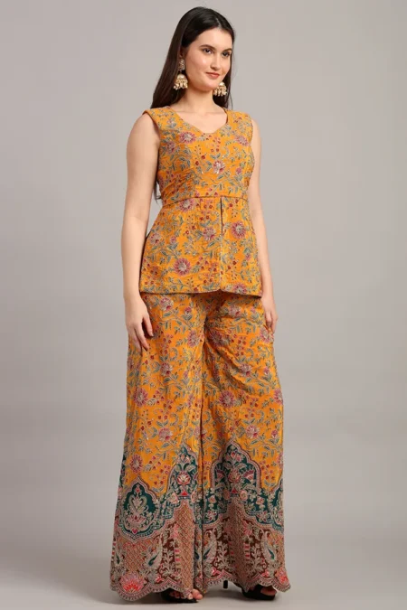 Yellow Peplum Top with Pant - Image 6