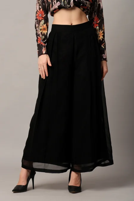 Elegant Black Cord Set for Women in Chinon and Georgette with Floral Zari Detailing - Image 4