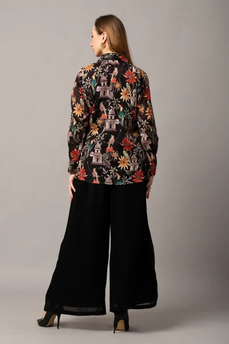 Elegant Black Cord Set for Women in Chinon and Georgette with Floral Zari Detailing - Image 3