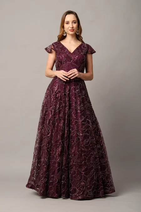 Designer Wine Party Wear Gown for Women