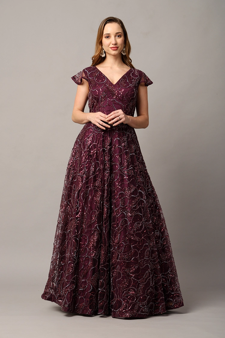 Designer Wine Party Wear Gown for Women