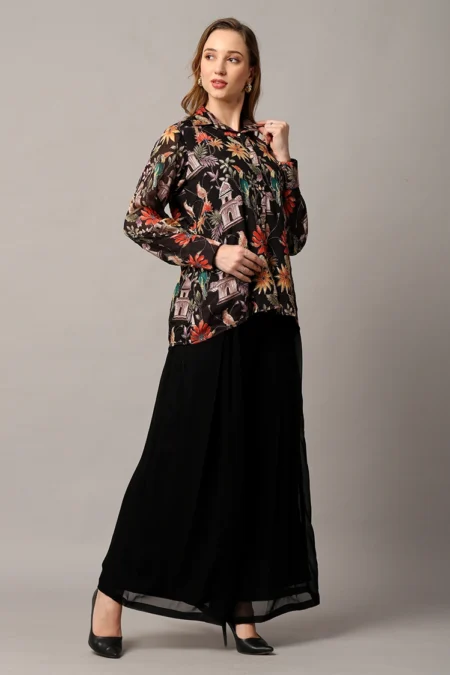 Elegant Black Cord Set for Women in Chinon and Georgette with Floral Zari Detailing - Image 5
